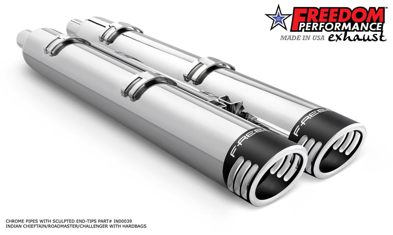 FREEDOM EXHAUST INDIAN 4" SLIP-ONS FOR CHIEFTAIN / ROADMASTER / CHALLENGER / PURSUIT WITH HARD BAGS