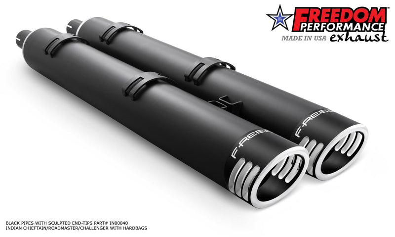 FREEDOM EXHAUST INDIAN 4" SLIP-ONS FOR CHIEFTAIN / ROADMASTER / CHALLENGER / PURSUIT WITH HARD BAGS