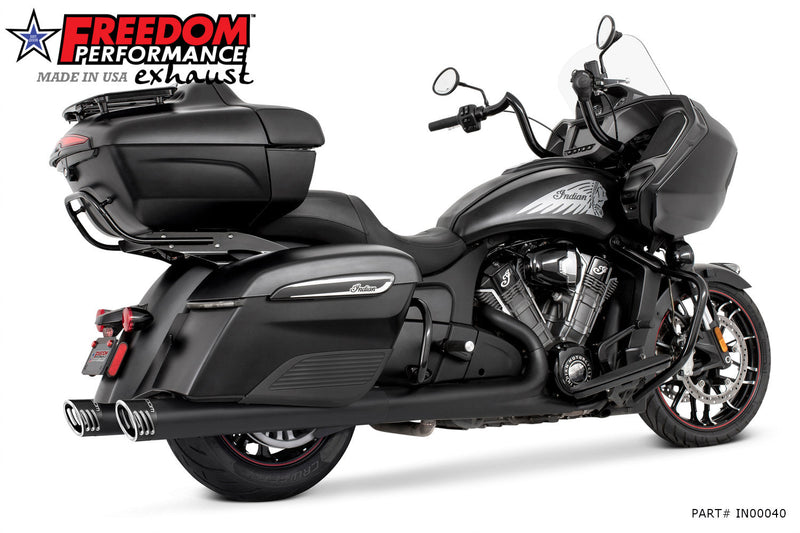 INDIAN 4" SLIP-ONS FOR CHIEFTAIN/ROADMASTER-CHALLENGER/PURSUIT/ELITE WITH HARD BAGS BUNDLE