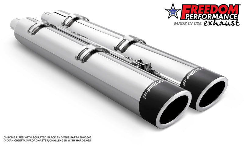 FREEDOM EXHAUST INDIAN 4" SLIP-ONS FOR CHIEFTAIN / ROADMASTER / CHALLENGER / PURSUIT WITH HARD BAGS