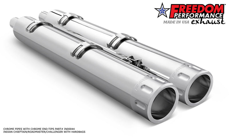 FREEDOM EXHAUST INDIAN 4" SLIP-ONS FOR CHIEFTAIN / ROADMASTER / CHALLENGER / PURSUIT WITH HARD BAGS