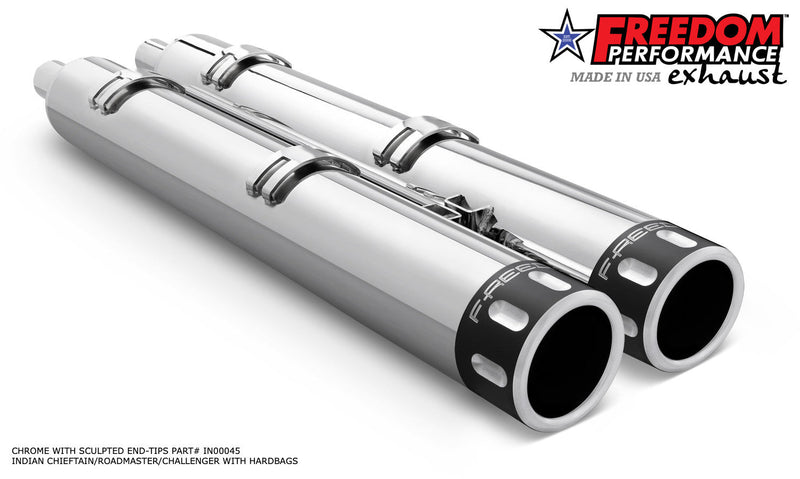 FREEDOM EXHAUST INDIAN 4" SLIP-ONS FOR CHIEFTAIN / ROADMASTER / CHALLENGER / PURSUIT WITH HARD BAGS