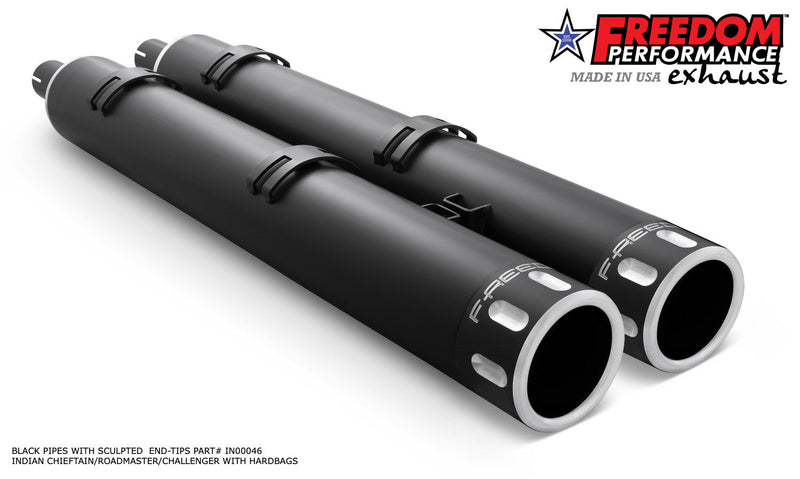 FREEDOM EXHAUST INDIAN 4" SLIP-ONS FOR CHIEFTAIN / ROADMASTER / CHALLENGER / PURSUIT WITH HARD BAGS