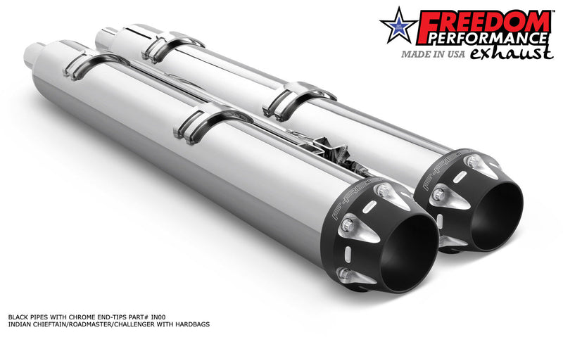 FREEDOM EXHAUST INDIAN 4" SLIP-ONS FOR CHIEFTAIN / ROADMASTER / CHALLENGER / PURSUIT WITH HARD BAGS