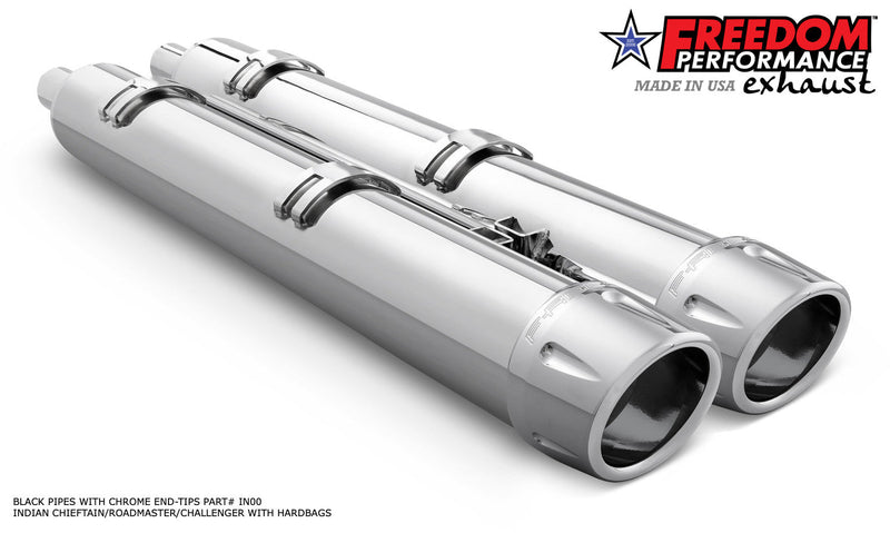 FREEDOM EXHAUST INDIAN 4" SLIP-ONS FOR CHIEFTAIN / ROADMASTER / CHALLENGER / PURSUIT WITH HARD BAGS