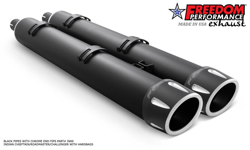 FREEDOM EXHAUST INDIAN 4" SLIP-ONS FOR CHIEFTAIN / ROADMASTER / CHALLENGER / PURSUIT WITH HARD BAGS