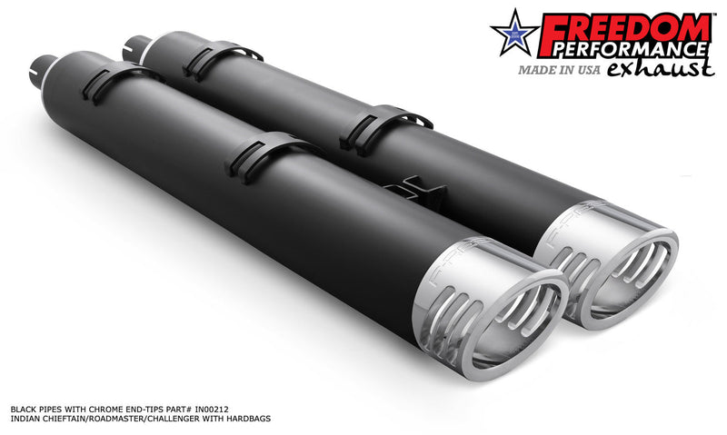 FREEDOM EXHAUST INDIAN 4" SLIP-ONS FOR CHIEFTAIN / ROADMASTER / CHALLENGER / PURSUIT WITH HARD BAGS