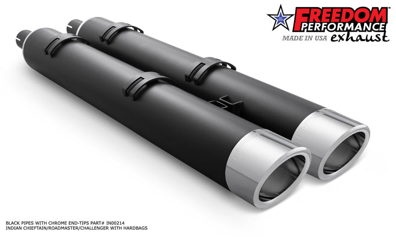 FREEDOM EXHAUST INDIAN 4" SLIP-ONS FOR CHIEFTAIN / ROADMASTER / CHALLENGER / PURSUIT WITH HARD BAGS