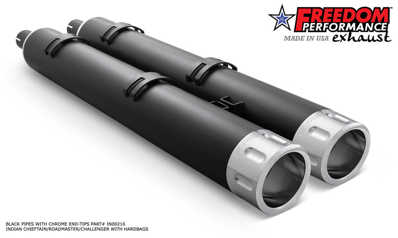 FREEDOM EXHAUST INDIAN 4" SLIP-ONS FOR CHIEFTAIN / ROADMASTER / CHALLENGER / PURSUIT WITH HARD BAGS