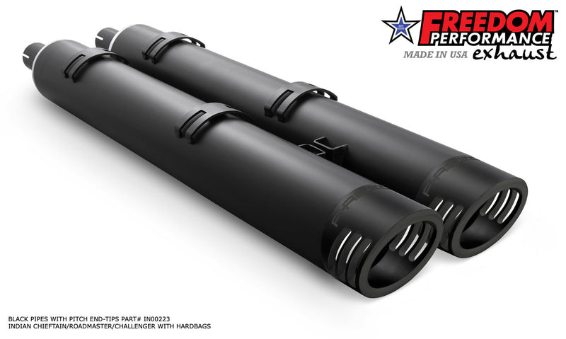 FREEDOM EXHAUST INDIAN 4" SLIP-ONS FOR CHIEFTAIN / ROADMASTER / CHALLENGER / PURSUIT WITH HARD BAGS