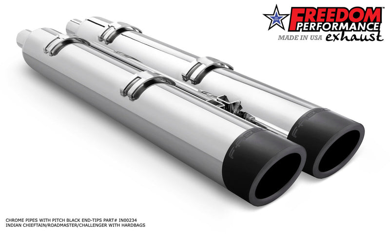 FREEDOM EXHAUST INDIAN 4" SLIP-ONS FOR CHIEFTAIN / ROADMASTER / CHALLENGER / PURSUIT WITH HARD BAGS