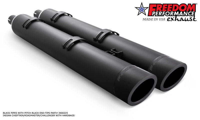 FREEDOM EXHAUST INDIAN 4" SLIP-ONS FOR CHIEFTAIN / ROADMASTER / CHALLENGER / PURSUIT WITH HARD BAGS