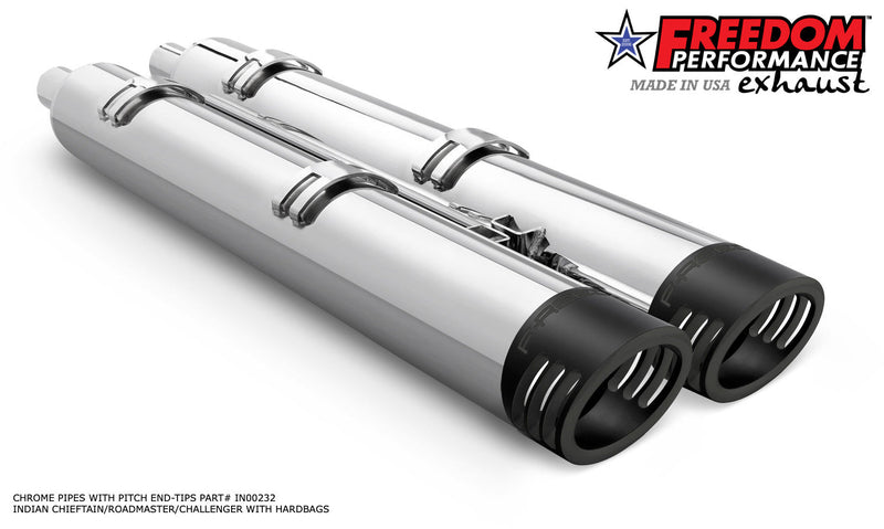 FREEDOM EXHAUST INDIAN 4" SLIP-ONS FOR CHIEFTAIN / ROADMASTER / CHALLENGER / PURSUIT WITH HARD BAGS