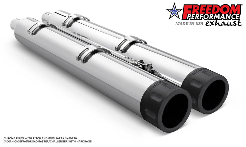FREEDOM EXHAUST INDIAN 4" SLIP-ONS FOR CHIEFTAIN / ROADMASTER / CHALLENGER / PURSUIT WITH HARD BAGS