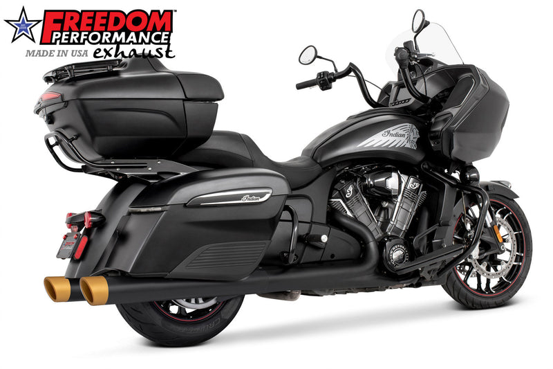 INDIAN 4" SLIP-ONS FOR CHIEFTAIN/ROADMASTER-CHALLENGER/PURSUIT/ELITE WITH HARD BAGS BUNDLE