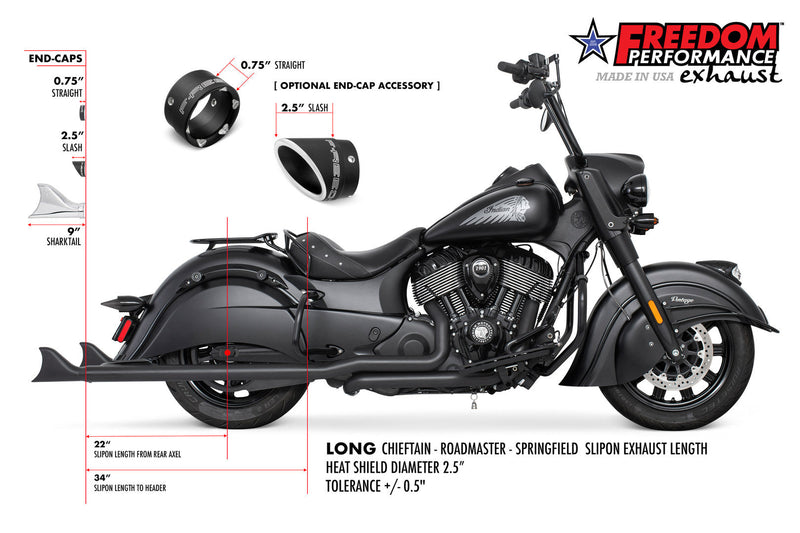 FREEDOM EXHAUST INDIAN CHIEFTAIN / ROADMASTER / SPRINGFIELD / ELITE 2.5" SHARKTAIL  COMPLETE SYSTEM