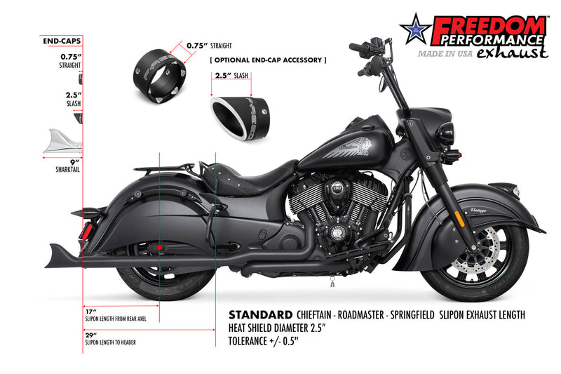 FREEDOM EXHAUST INDIAN CHIEFTAIN / ROADMASTER / SPRINGFIELD 2.5" SHARKTAIL SLIP-ONS  to Fit FREEDOM HEADERS Only