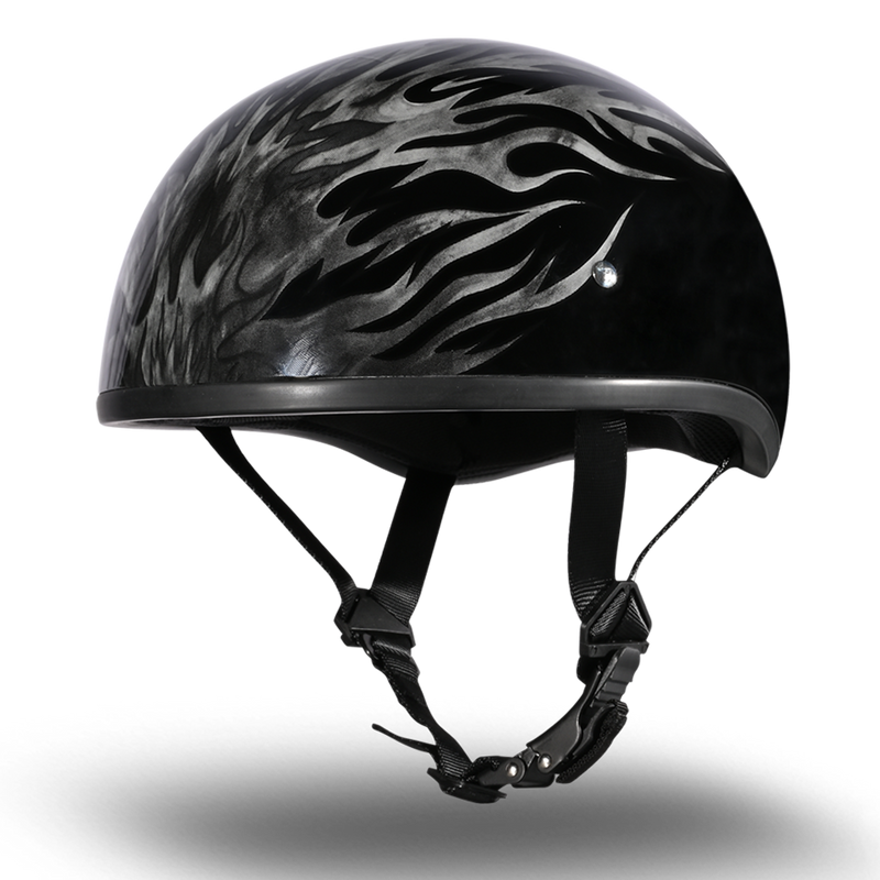 DOT Approved Daytona Motorcycle Half Face Helmet - Skull Cap Graphics for Men & Women, Scooters, ATVs, UTVs & Choppers - W/ Ignite Grey