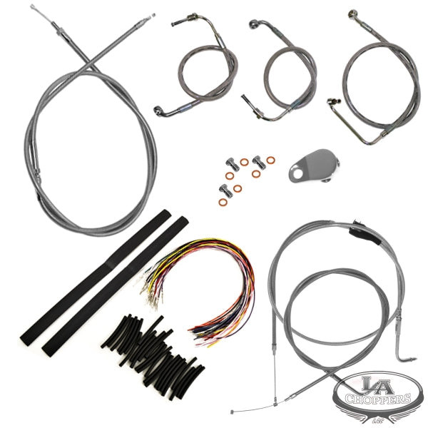 LA CHOPPERS HANDLEBAR CABLE AND BRAKE LINE KIT COMPLETE STAINLESS POLISHED FOR 12"-14" APE HANGERS - TOURING