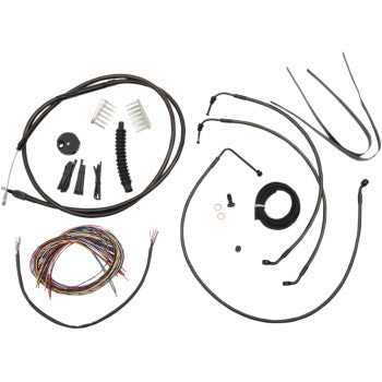 LA CHOPPERS Complete Midnight Cable/Brake Line Kit - 12" - 14" Handlebars - ABS - FLH '14-'15
