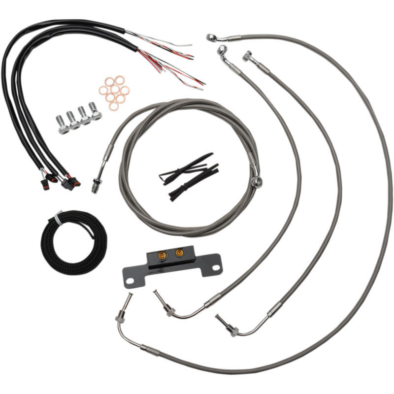 COMPLETE BRAIDED STAINLESS HANDLEBAR CABLE/WIRE HARNESS/BRAKE LINE KIT FOR 12" - 14" APES / NATURAL-BRAIDED / STAINLESS STEEL