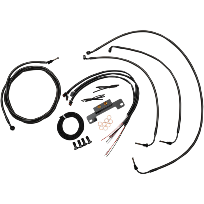 COMPLETE MIDNIGHT BRAIDED HANDLEBAR CABLE/WIRE HARNESS/BRAKE LINE KIT FOR 15" - 17" APES / BLACK-BRAIDED / STAINLESS STEEL