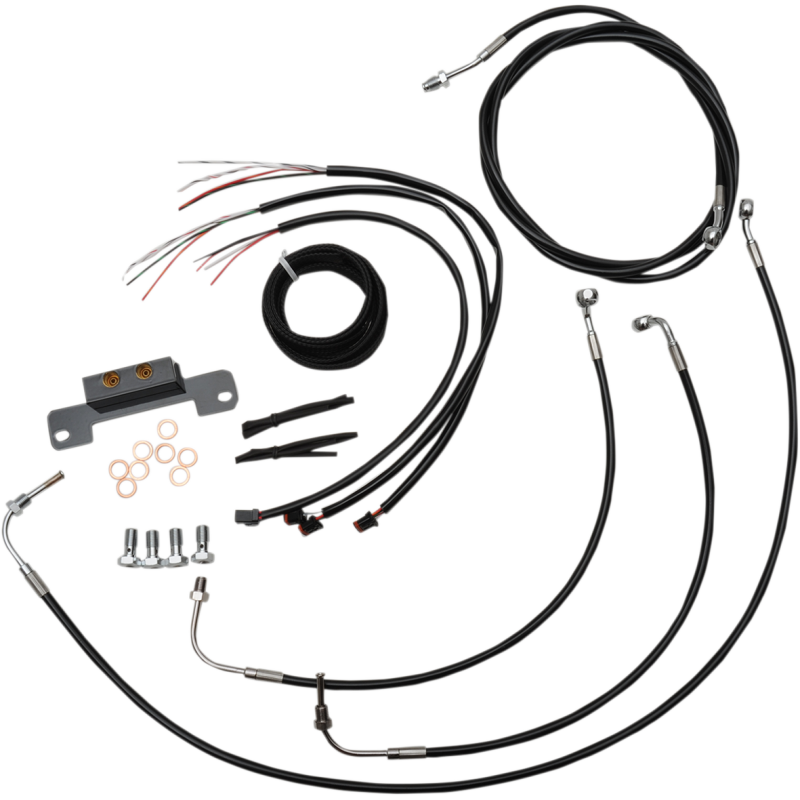 COMPLETE BLACK VINYL/STAINLESS HANDLEBAR CABLE/WIRE HARNESS/BRAKE LINE KIT FOR 18" - 20 " APES / BLACK / STAINLESS STEEL|VINYL