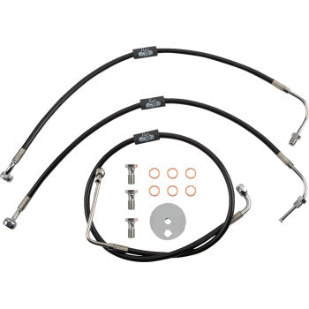 LA CHOPPERS Brake Lines - Black Vinyl - 15" - 17" Handlebars - FXDF '08-'17