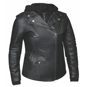 Crafted from luxurious lambskin leather in classic black, this jacket combines a modern hoody design with premium features for comfort, protection, and practicality.