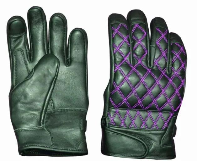 Ladies Full Finger Gloves with Purple Stitching
