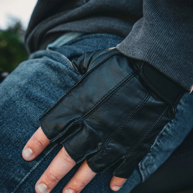 Mens Fingerless Leather Gloves