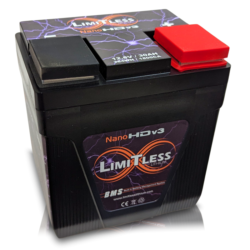 Limitless Lithium - Nano-HDv3 - 30AH Battery - With Battery Maintainer - (LifePO4) Harley Touring