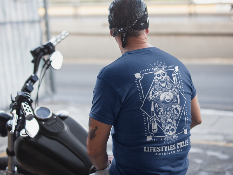 LIFESTYLE CYCLE Mens Playing Card Tee Shirt - Blue