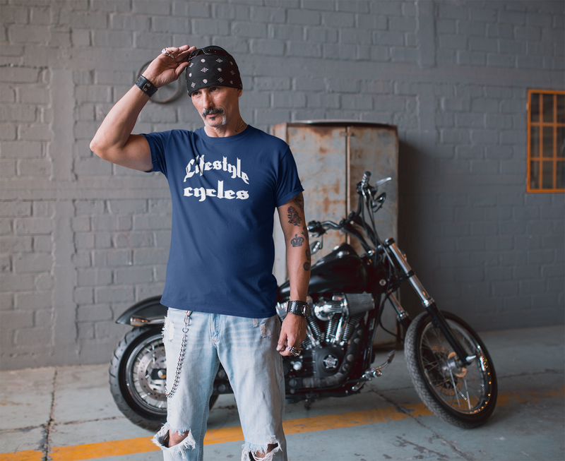 LIFESTYLE CYCLE Mens Playing Card Tee Shirt - Blue