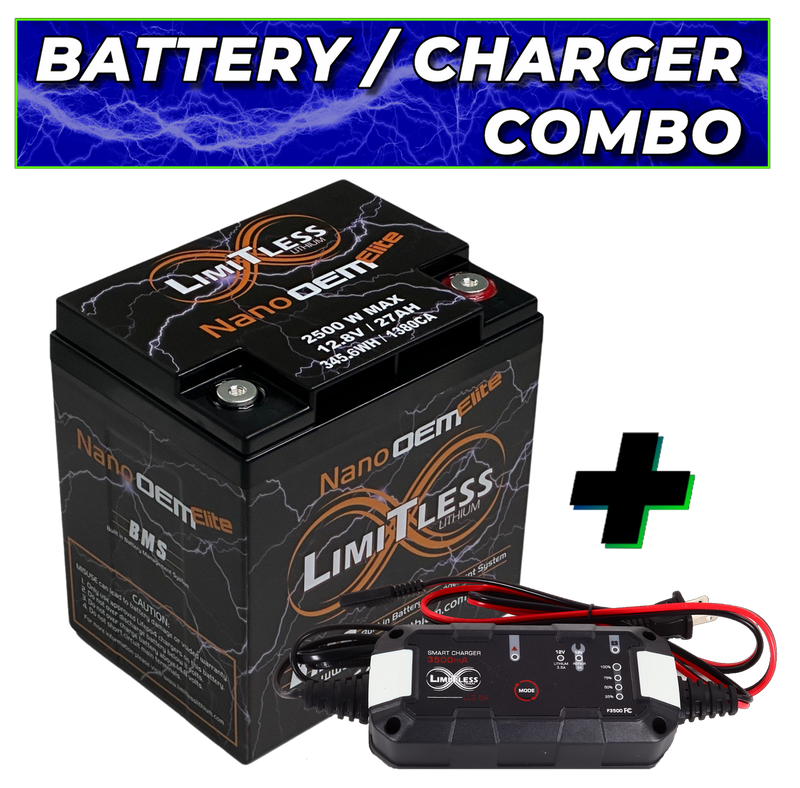 Limitless Lithium - Nano OEM Elite - 27AH Battery - With Battery Maintainer - (LifePO4) Harley Touring