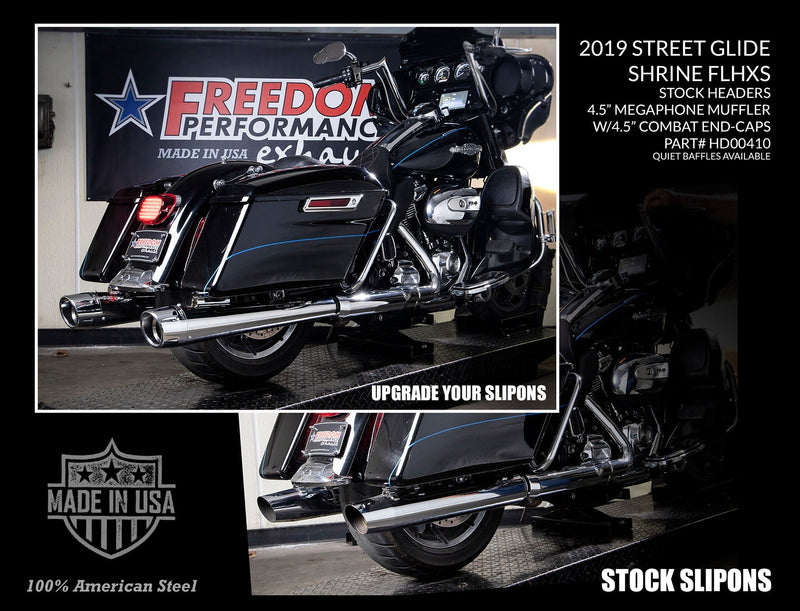 FREEDOM EXHAUST -  TOURING/TRIKE AMERICAN OUTLAW & COMBAT FLUTED 4.5" MEGAPHONE SLIP-ONS
