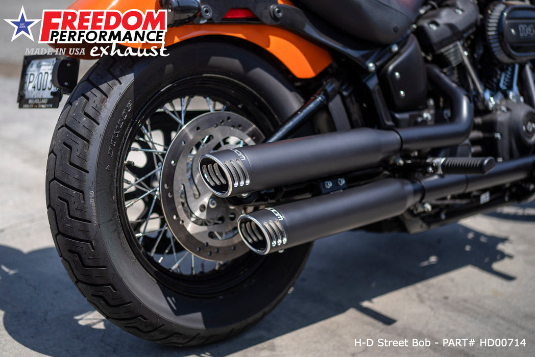 FREEDOM EXHAUST -  SOFTAIL/M8 WIDE TIRE STANDARD, LOW RIDER, SLIM, FAT BOY, BREAKOUT & STREET BOB 3.25" SLIP-ONS