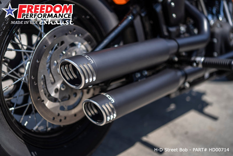 FREEDOM EXHAUST -  SOFTAIL/M8 WIDE TIRE STANDARD, LOW RIDER, SLIM, FAT BOY, BREAKOUT & STREET BOB 3.25" SLIP-ONS