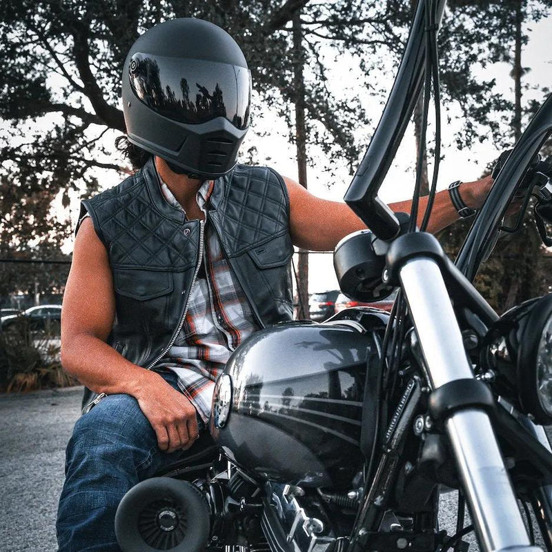 Black Diamond  - Mens Premium Leather Diamond Stitch Club Vest