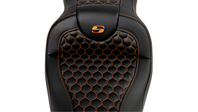 SADDLEMEN RoadSofa™ Seat - Honeycomb - Orange Stitch - without Backrest - Touring '08-'24