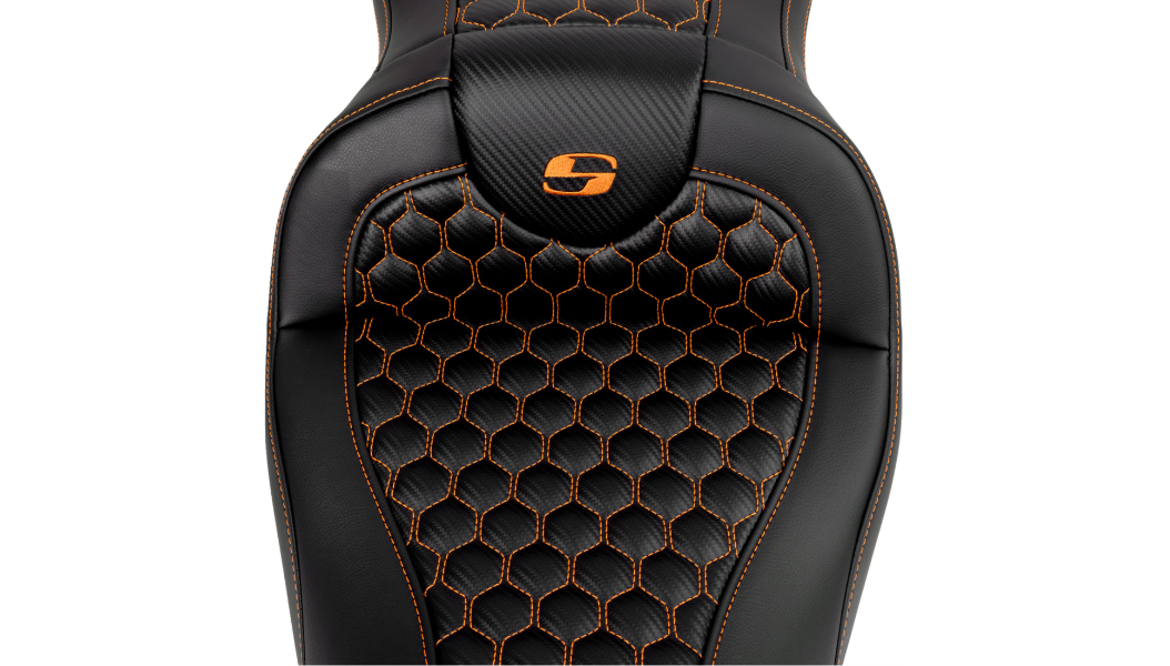 SADDLEMEN RoadSofa* Seat - Honeycomb - Orange Stitch - without Backrest - 2008-2023 TOURING