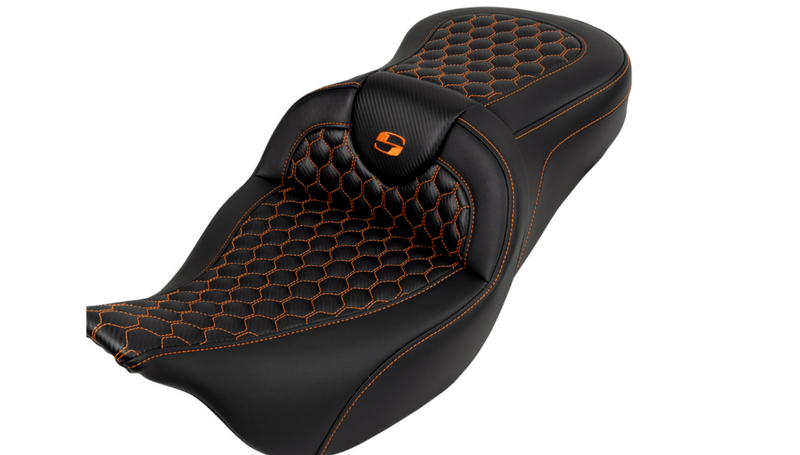 SADDLEMEN RoadSofa™ Seat - Honeycomb - Orange Stitch - without Backrest - Touring '08-'24