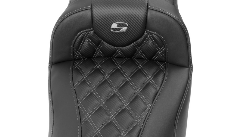 SADDLEMEN Roadsofa™ Extended Reach Seat - without Backrest - Lattice Stitch - Dark Gray Stitch - Touring '23.5-'25