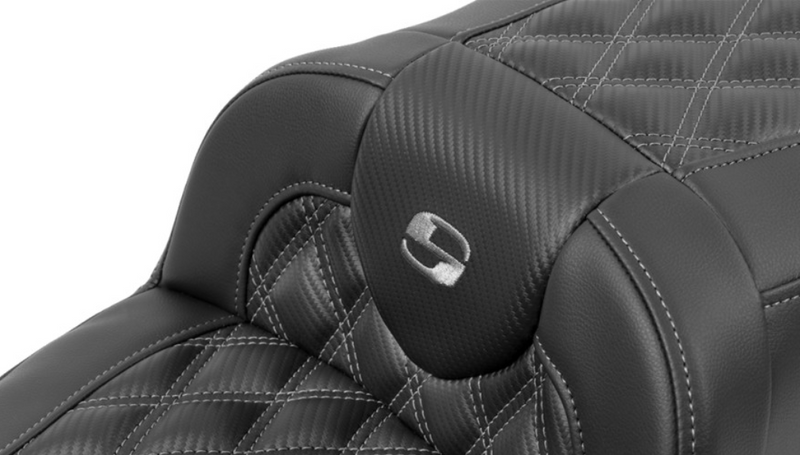 SADDLEMEN Roadsofa™ Extended Reach Seat - without Backrest - Lattice Stitch - Dark Gray Stitch - Touring '23.5-'25