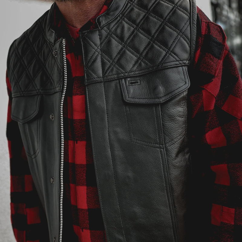 Black Diamond  - Mens Premium Leather Diamond Stitch Club Vest