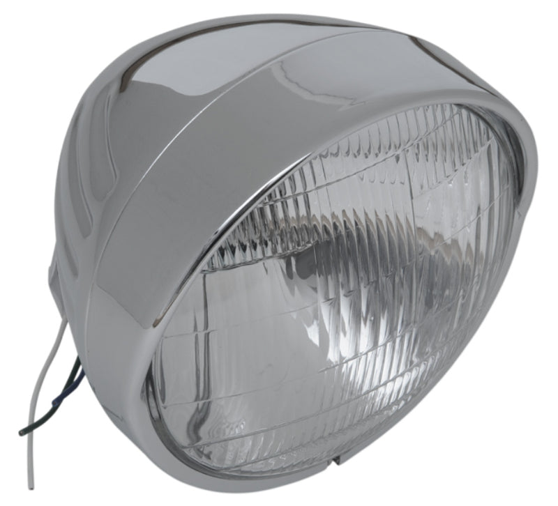 DRAG SPECIALTIES Springer-Style Grooved Headlight Assembly with Built-in Visor - Chrome - 6 1/2"
