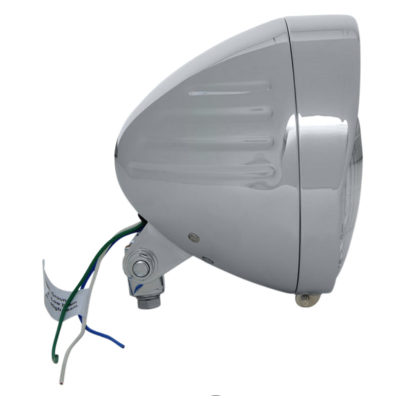 DRAG SPECIALTIES Springer-Style Grooved Headlight Assembly with Built-in Visor - Chrome - 6 1/2"