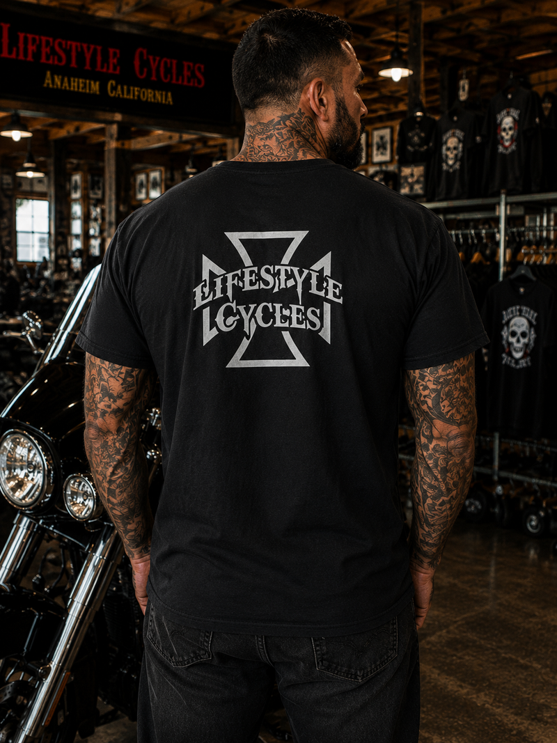 LIFESTYLE CYCLES V-Twin Mens Shirt - Black w/ Silver