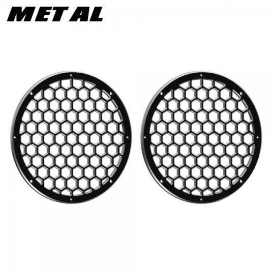 Advanblack Black / Chrome Contrast CNC Aluminium HEX 8'' Speaker Grills