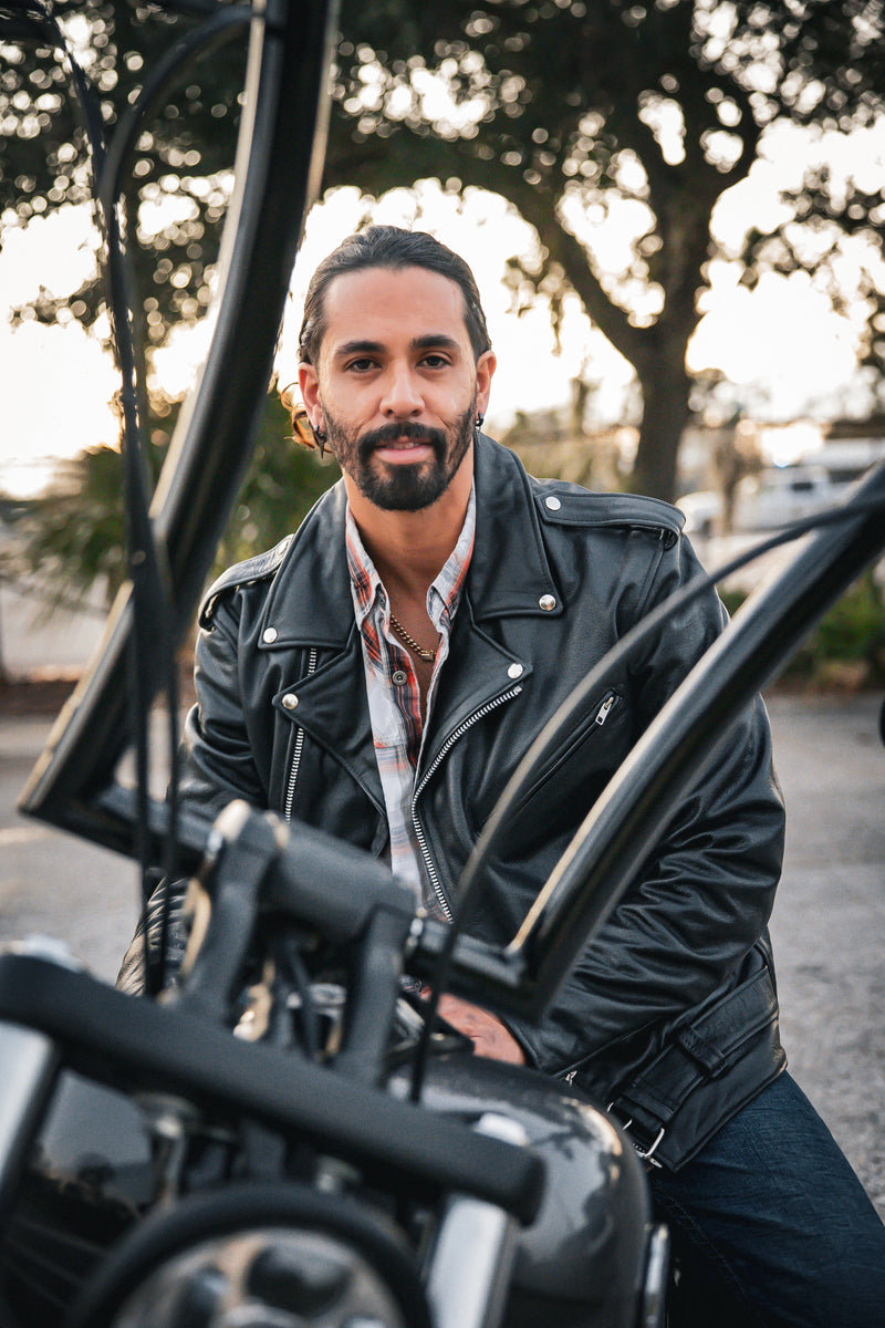 UNIK LEATHER - Mens Motorcycle Biker Leather Jacket